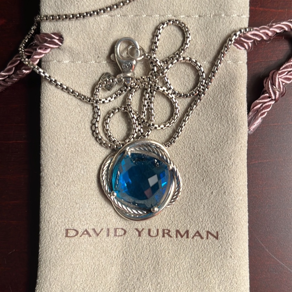 DAVID YURMAN blue topaz 925 Sterling pendant & 925 DY Sterling chain Continuance - Picture 3 of 6